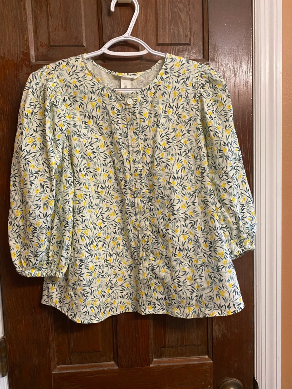 H&M Light Blue Floral Button-Up Blouse with Yellow Accents